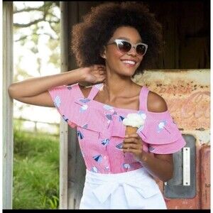 Draper James Nellie Ruffle Tank Umbrellas and red stripes Size 2